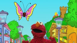 Elmo mit einem Schmetterling in der Sesamstraße. © NDR Foto: Screenshot