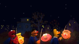 Elmo, Ernie und Bert laufen Laterne. © NDR/Sesameworkshop Foto: Screenshot